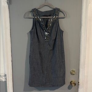 New York & Company Embellished Dark Chambray Dress S